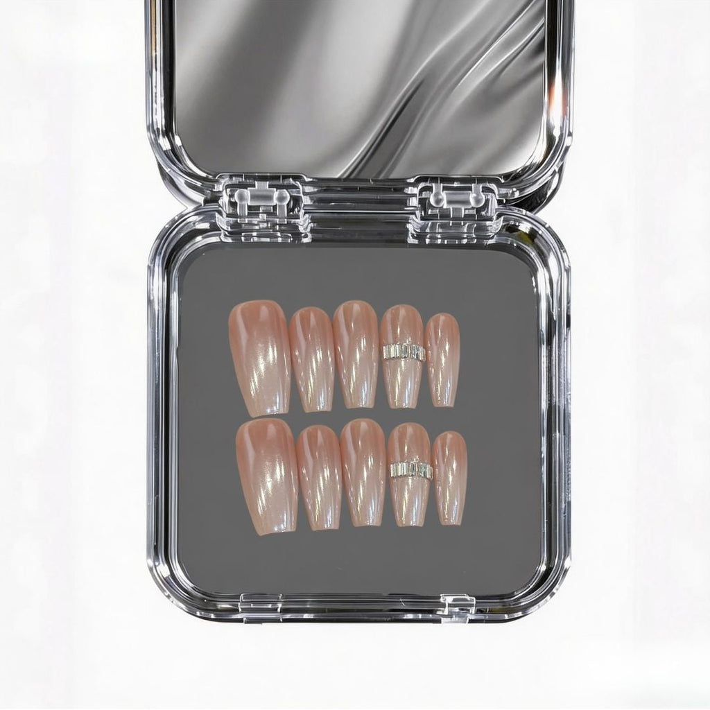 Creamy Crystal Luxe | Nude Skin-tone & Gemstone Nails