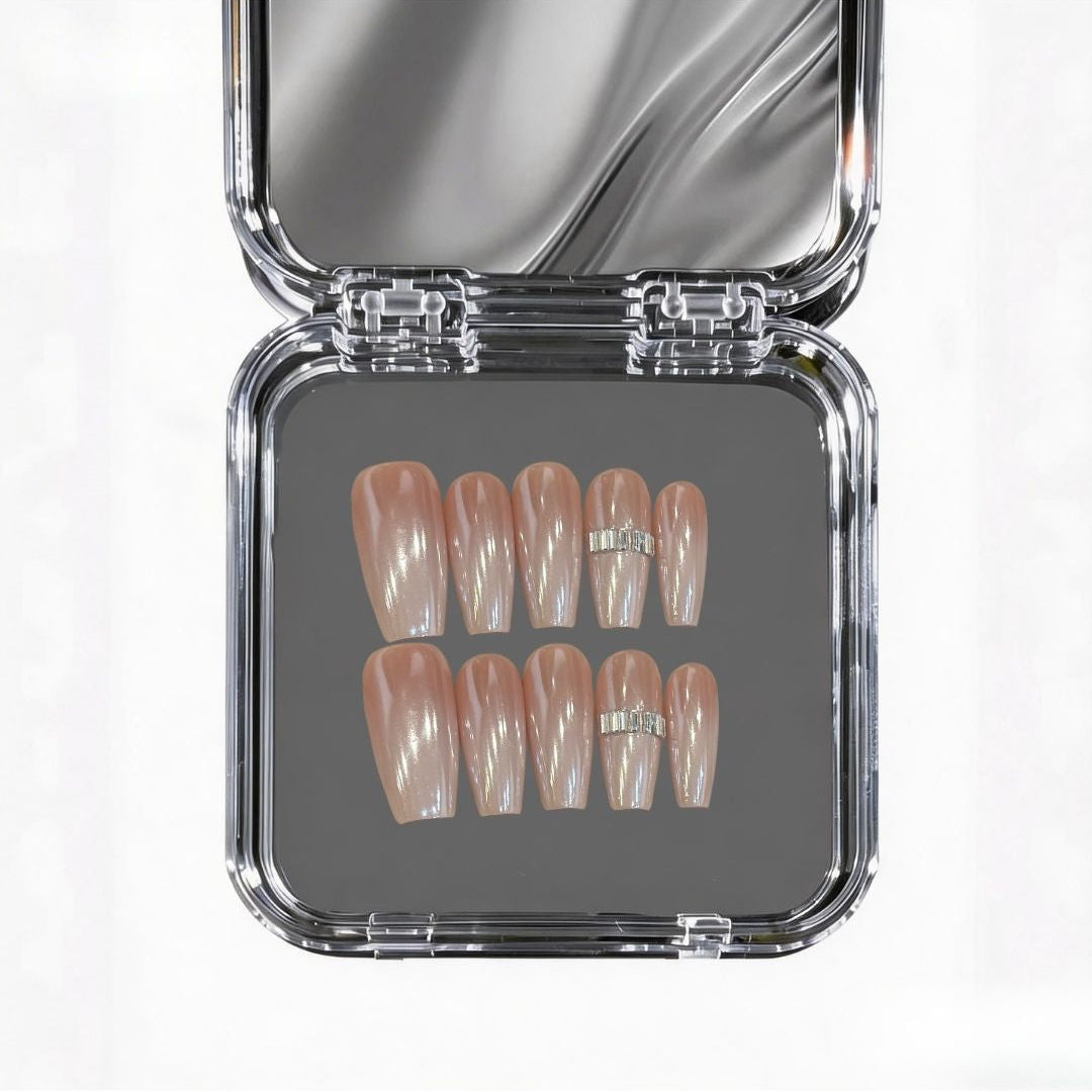 Creamy Crystal Luxe | Nude Skin-tone & Gemstone Nails