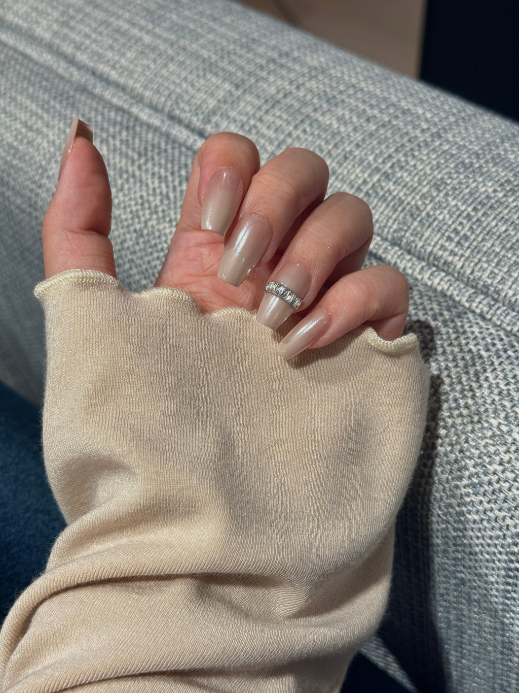 Creamy Crystal Luxe | Nude Skin-tone & Gemstone Nails