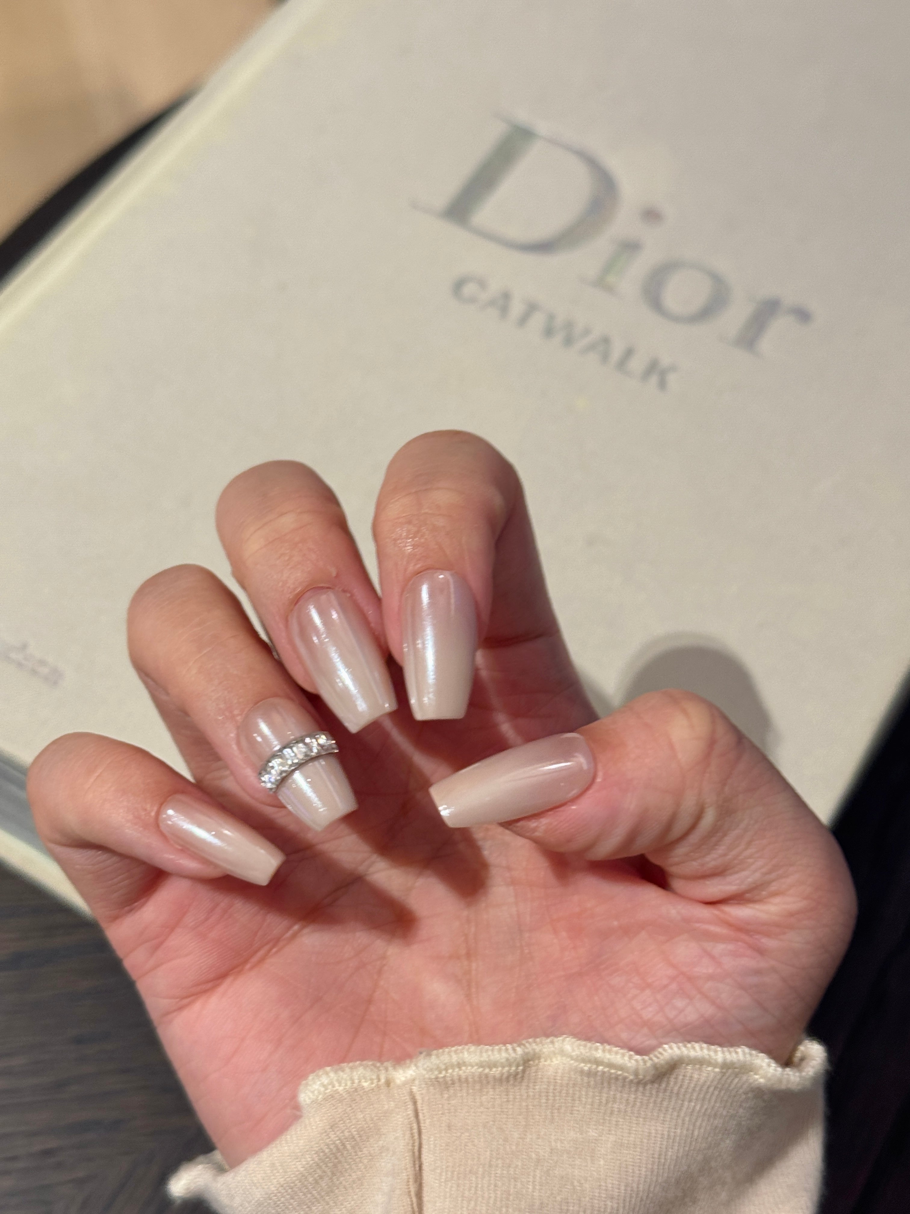 Creamy Crystal Luxe | Nude Skin-tone & Gemstone Nails