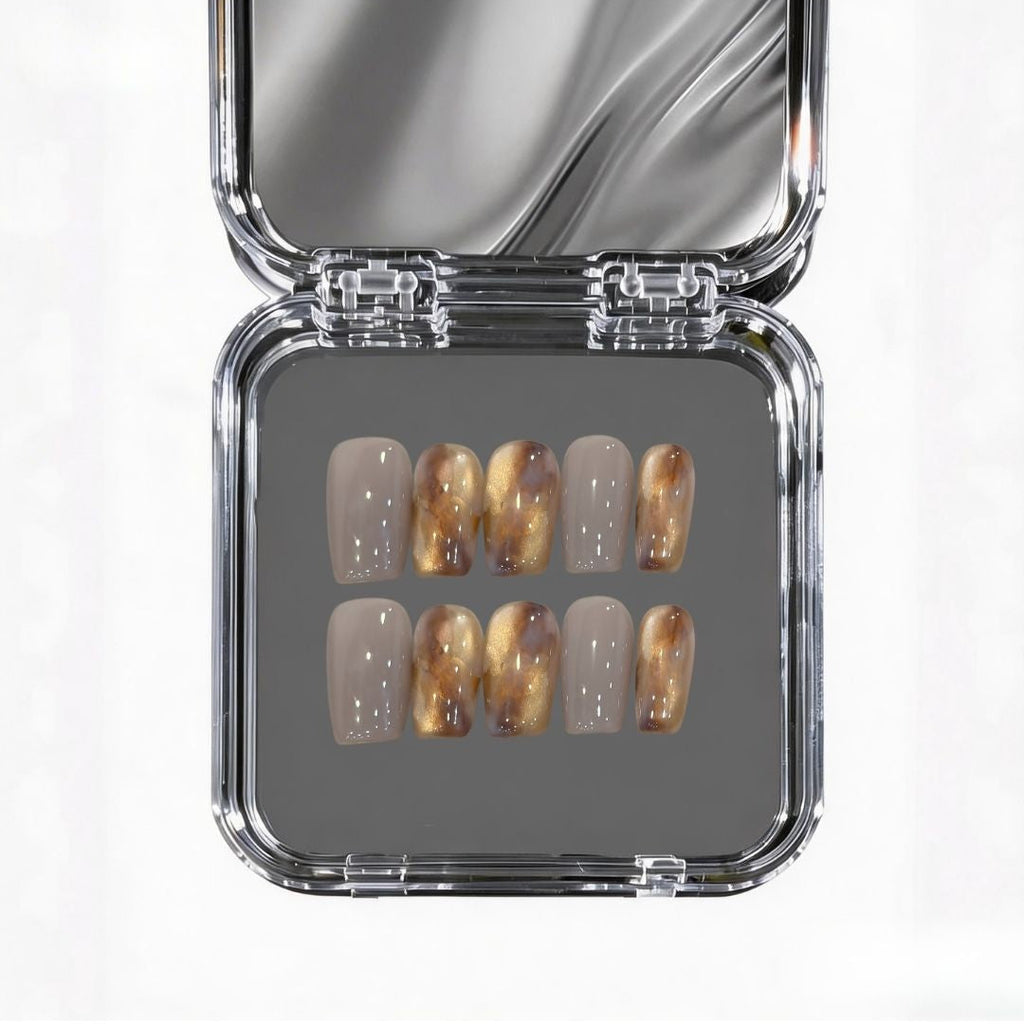 Amber Mist | Autumnal Gradient & Smoky Marble Nails