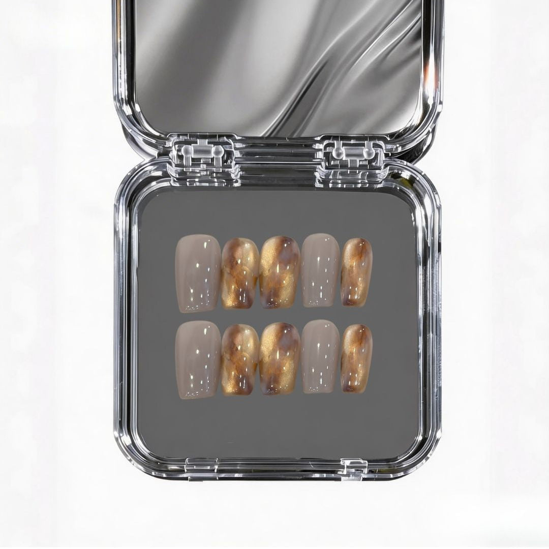 Amber Mist | Autumnal Gradient & Smoky Marble Nails