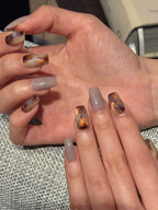 Amber Mist | Autumnal Gradient & Smoky Marble Nails