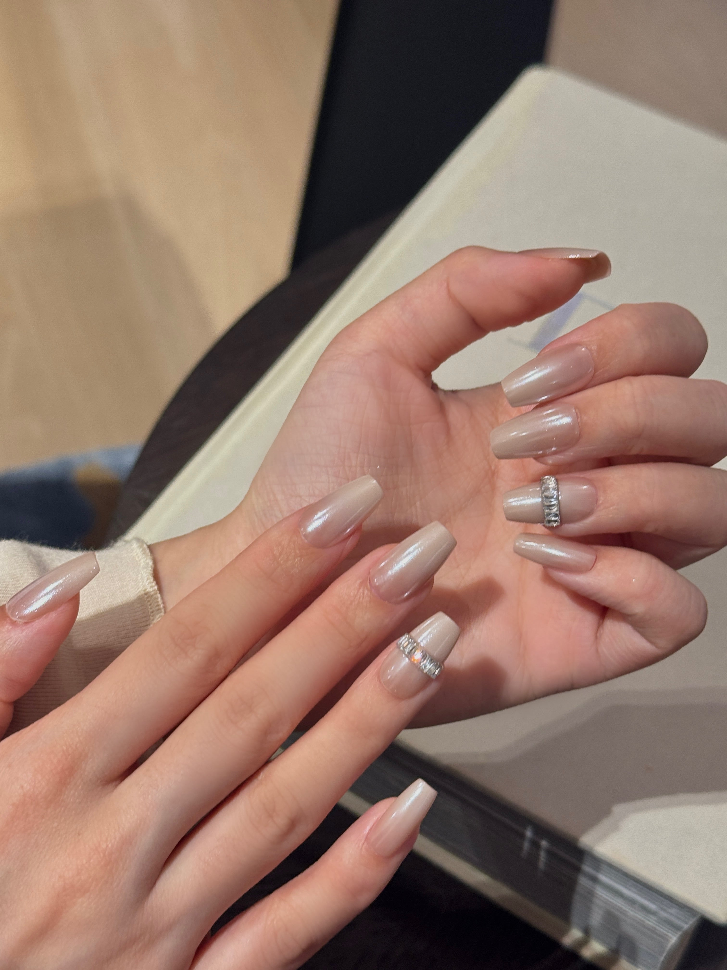 Creamy Crystal Luxe | Nude Skin-tone & Gemstone Nails