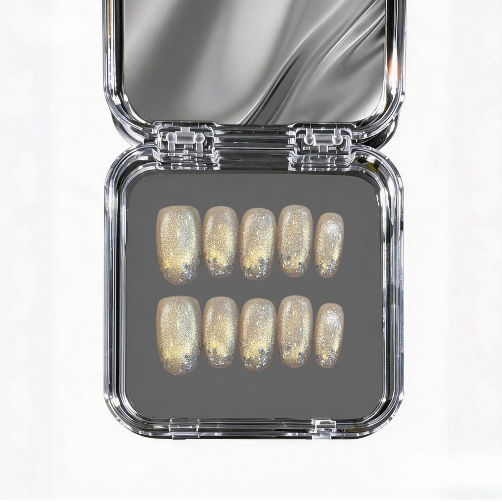 Midnight Bloom | Ombre Cat-eye & Metallic Floral Nails
