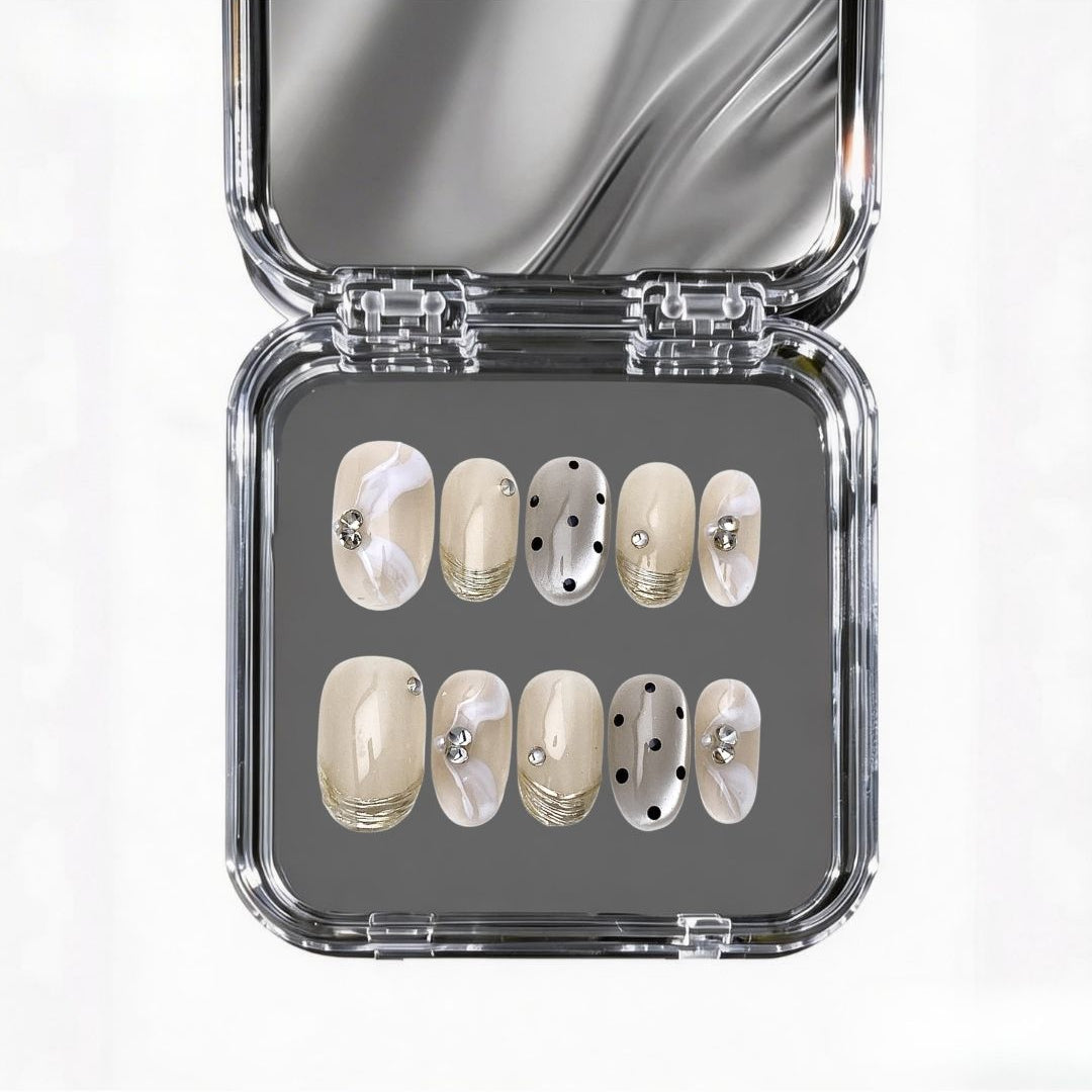 Chrome Nebula French | Polka Dot Cat-eye Press-on Nails
