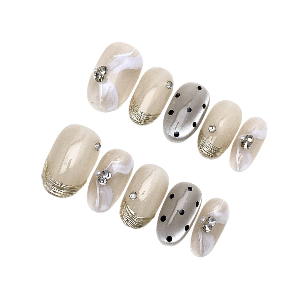 Chrome Nebula French | Polka Dot Cat-eye Press-on Nails