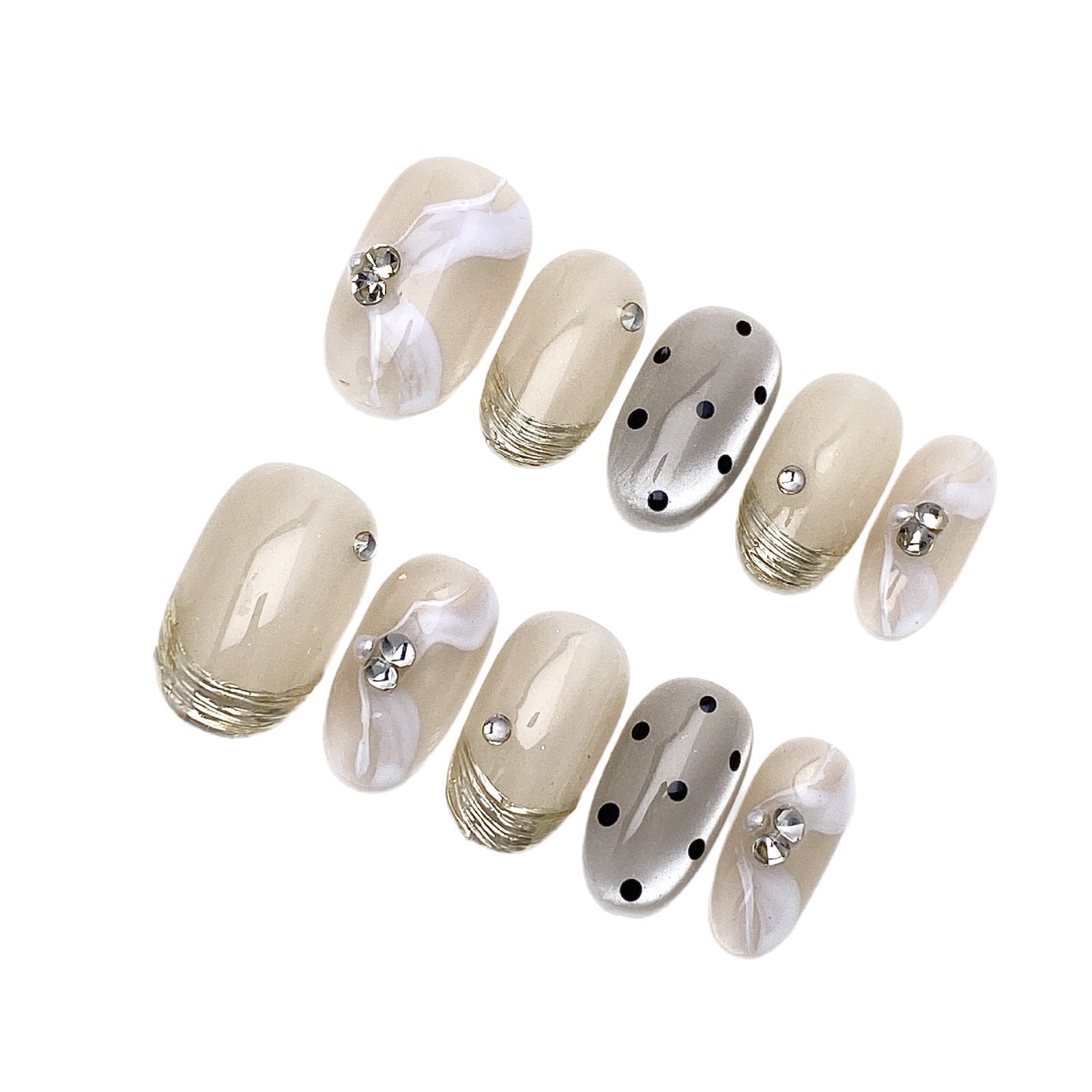Chrome Nebula French | Polka Dot Cat-eye Press-on Nails