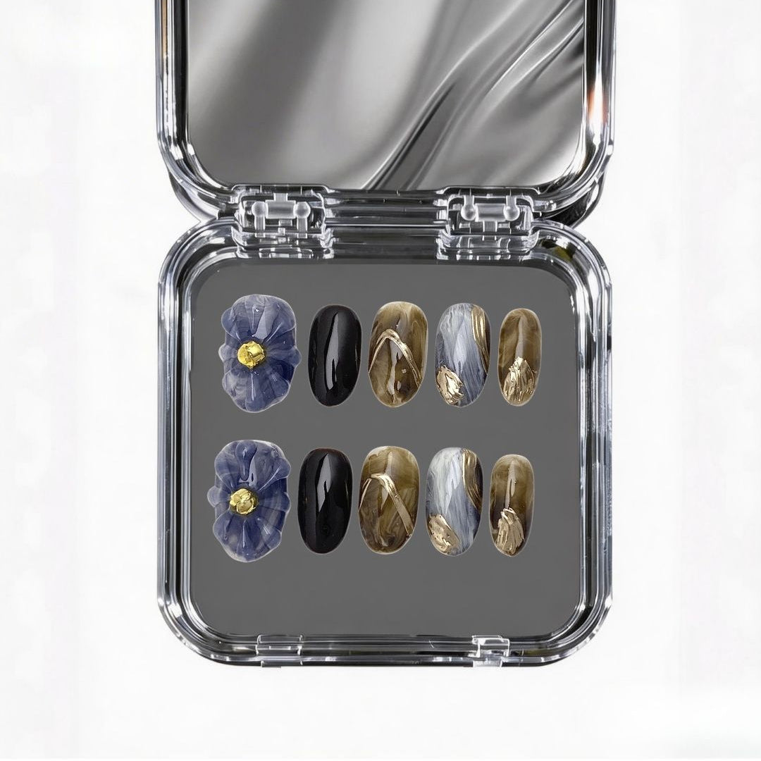 Golden Orchid Ripple | Textured Metallic & Floral Nails