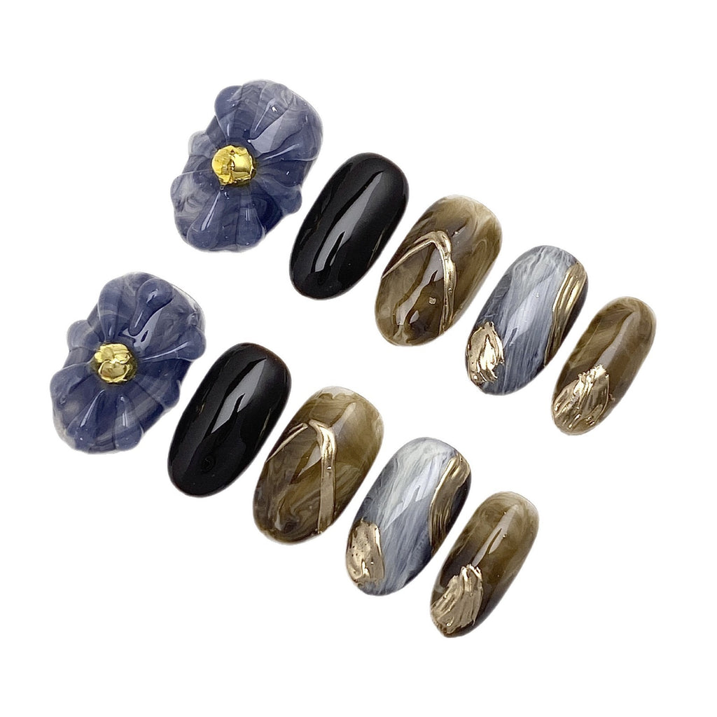 Golden Orchid Ripple | Textured Metallic & Floral Nails