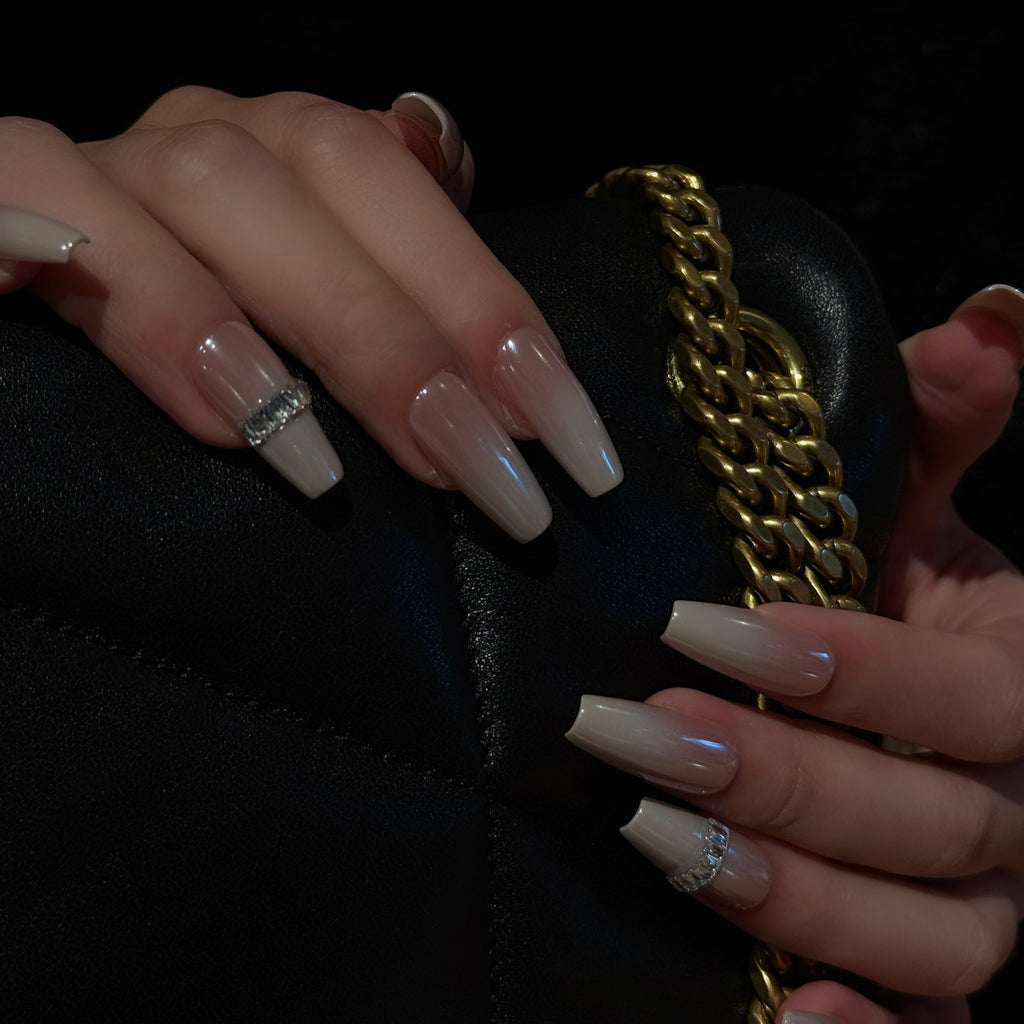 Creamy Crystal Luxe | Nude Skin-tone & Gemstone Nails