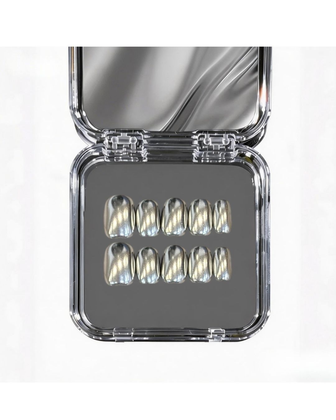 Liquid Silver Mirror | Full Chrome Short Square Nails